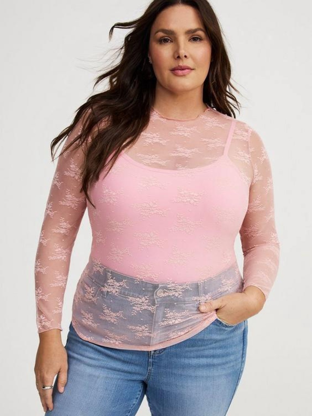 Torrid Light Pink Sheer Long Sleeve Mesh Top Size 2X